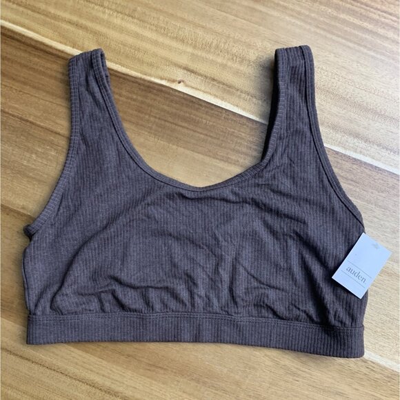 Auden Womens Brown Ribbed Unlined Scoop Neck Bralette Size XXL - Picture 1 of 8